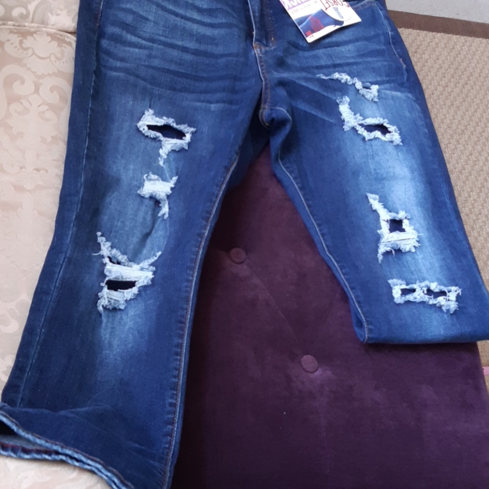 High Rise Blue Distressed Jeans - Picture 2 of 6